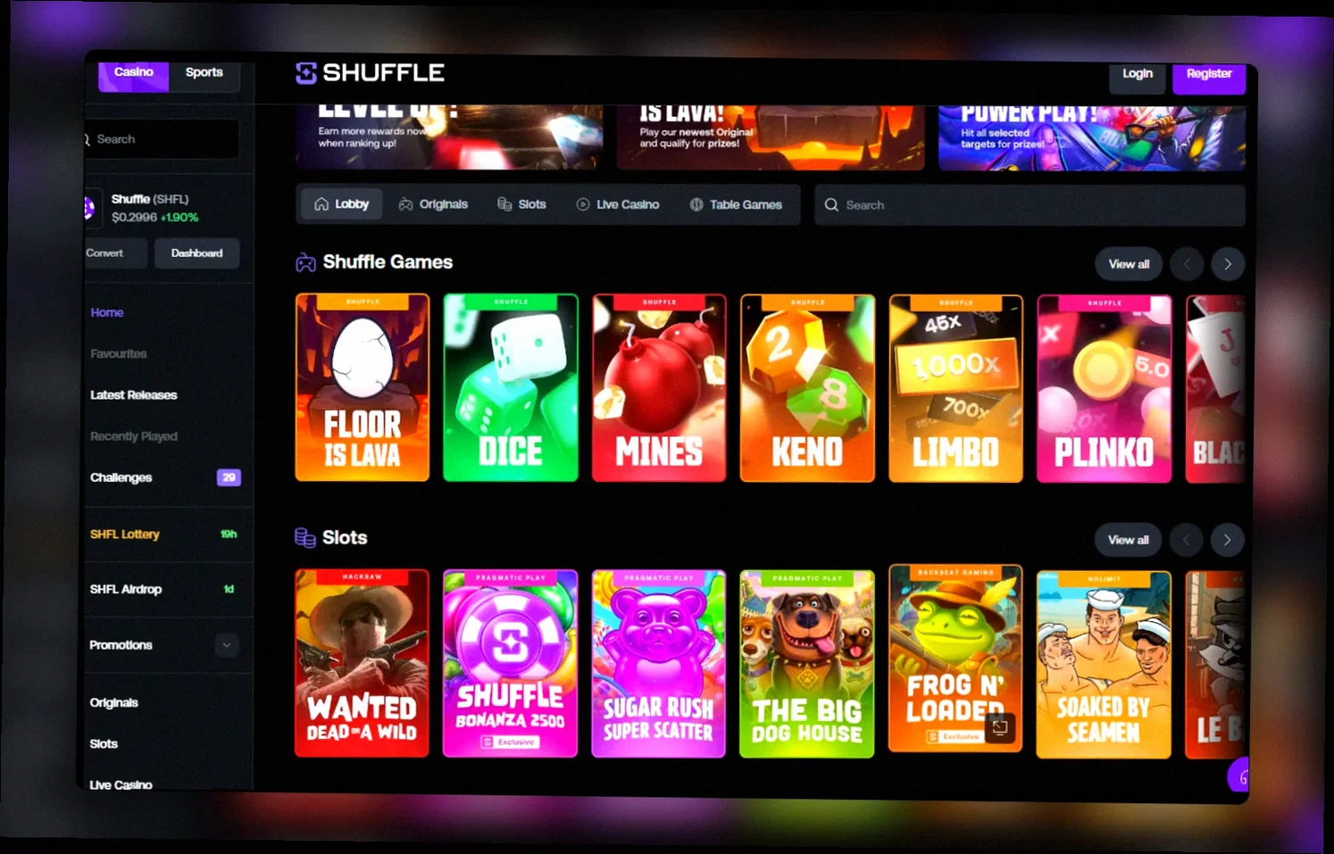 Shuffle Casino lobby ישראל